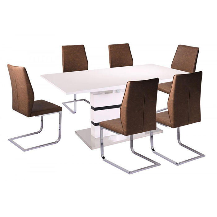 Leona Extending High Gloss Dining Set With 6 Chairs